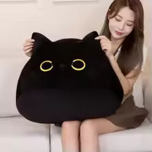 Cartoon Round Ball Black Cat Plush Doll Cuddly Plushie Stuffed Toy