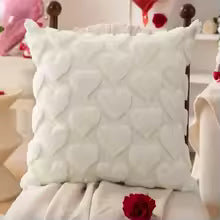 Valentine's Day Plush Pillow Cover with Heart Embroidery Jacquard Cushion for Sofa Living Room Decor