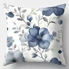 Blue Floral Watercolor Pillow Cover – Decorative Sofa Cushion