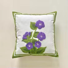Cotton Tulip Embroidered Throw Pillow Cover