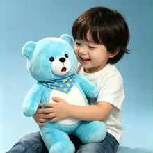 Blue Star Scarf Teddy Bear Plush Toy - Soft Pillow for Soothing Pets.