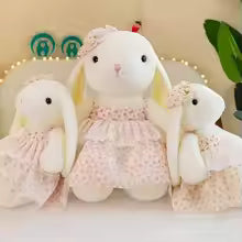 Cute Long Ear Rabbit Plush Doll with Floral Skirt