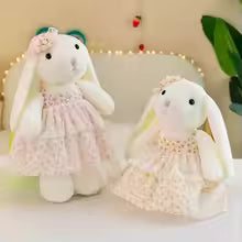 Cute Long Ear Rabbit Plush Doll with Floral Skirt
